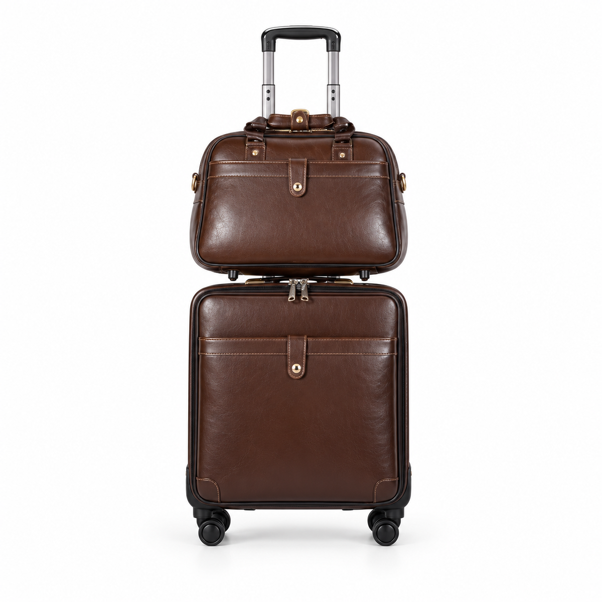 Classic Brown Leather Trolley Luggage Set