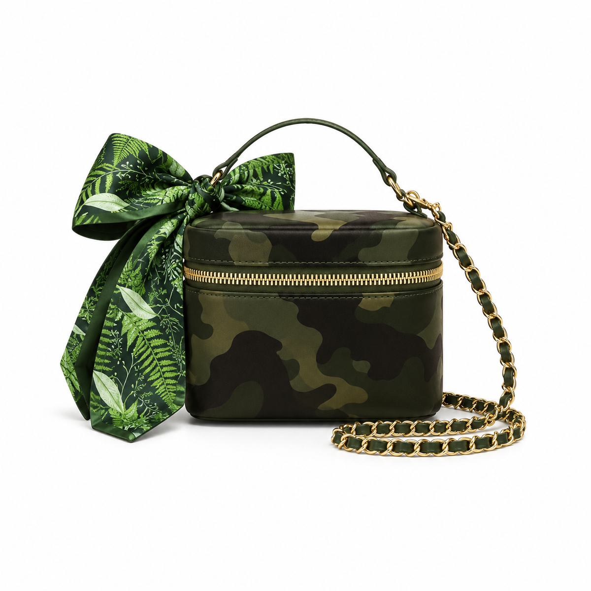 Green Camouflage Bow Chain Crossbody Bag