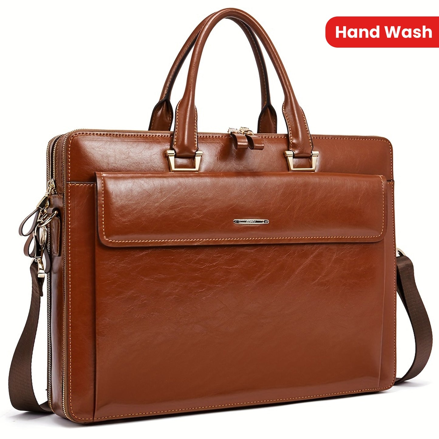 Premium Genuine Leather 15.6" Business Laptop Bag for Women - Light Brown, Adjustable Shoulder Strap