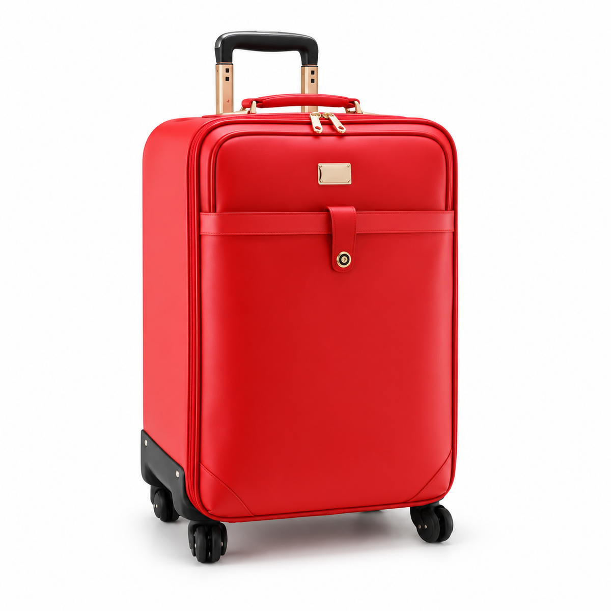 Elegant Red Leather Trolley Travel Suitcase