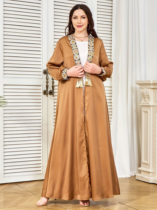 Middle East Dubai New Evening Dress Muslim Women's Open Front Tassel Pendant Abaya Two-Piece Set