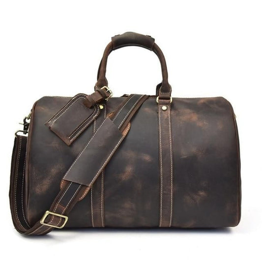 Weekender Small Synthetic Faux Leather Duffle Bag - Adjustable Shoulder Strap, Golden-Tone Hardware, Brown & Black Design for Daily Commute & Travel, Casual Style