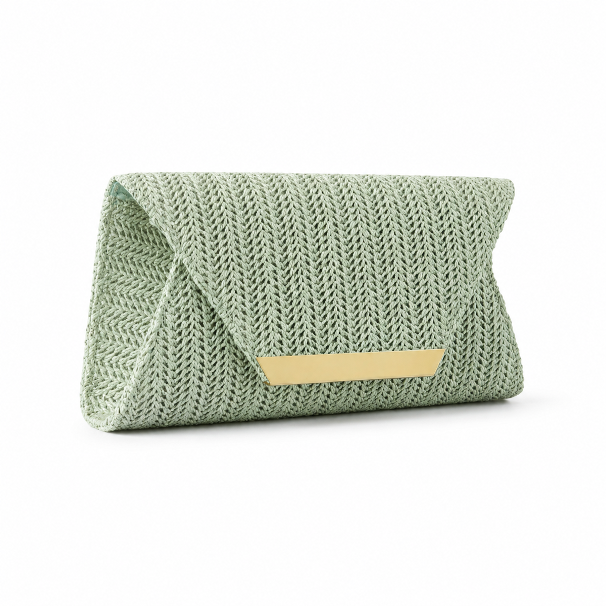 Sage Green Woven Envelope Clutch Bag