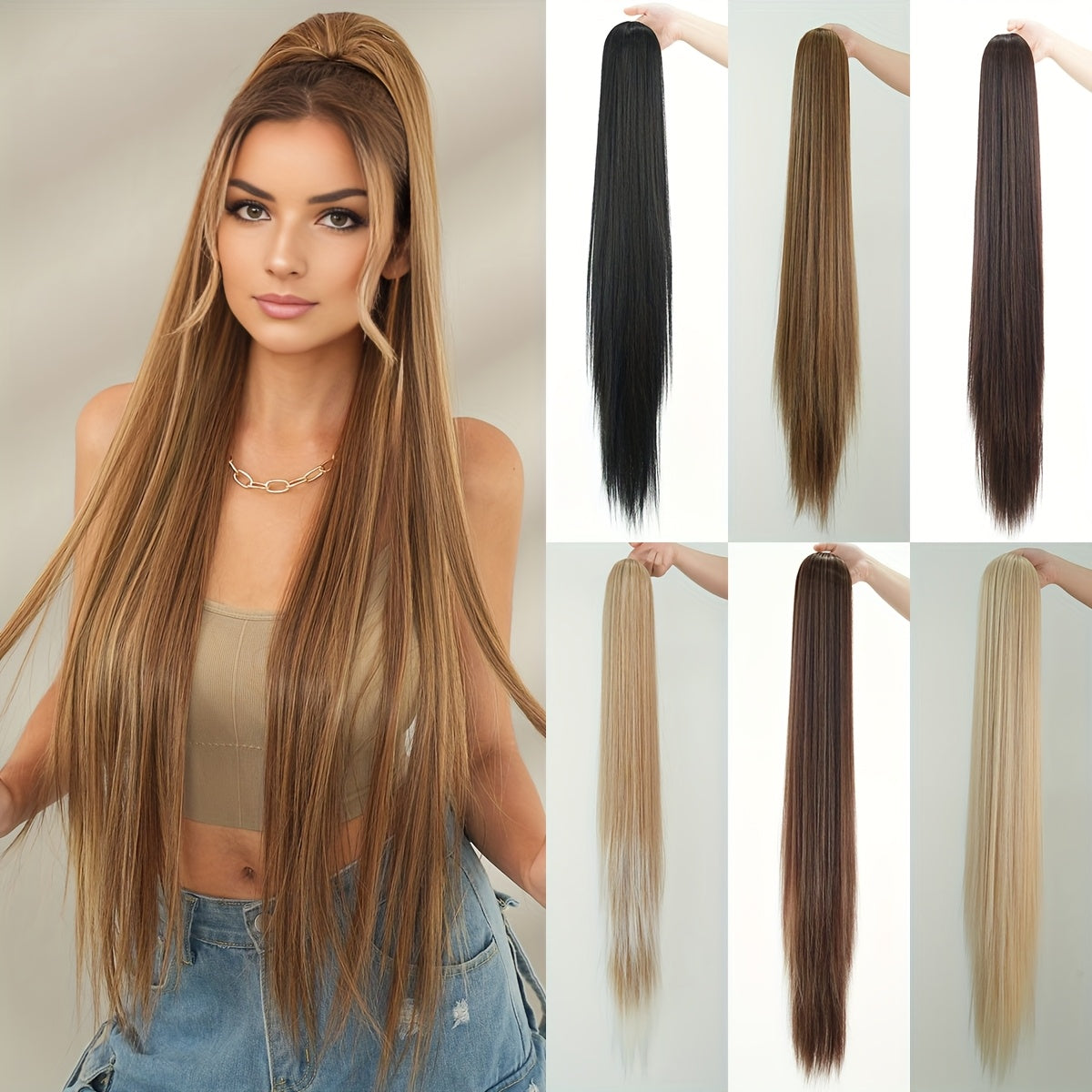 NAMM Synthetic 39inch Long Straight Ponytail Hair Extensions Wigs Wrap Around Ponytail Clip In Ponytail Hairs for Women