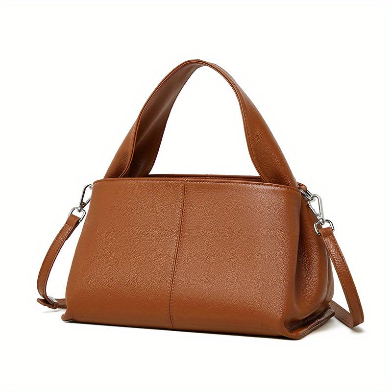 2025 Women's Retro Classic Genuine Leather Satchel Bag - Top-Grain Cowhide Handbag with Zipper Closure, Adjustable & Detachable Straps