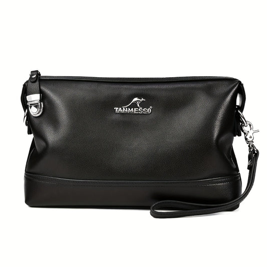 Genuine Leather Men's Crossbody Bag - Adjustable Shoulder Strap, Snap Closure, Soft Cowhide Vintage Style Black Casual Business Backpack for Everyday Use
