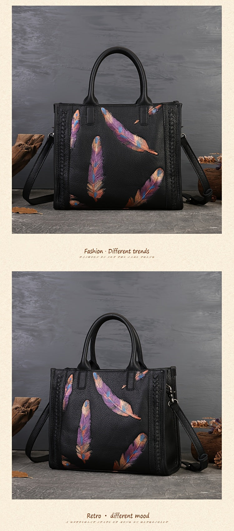 Vintage-Style Leather Tote Bag With Sling Strap, Large Capacity Handbag For Women
