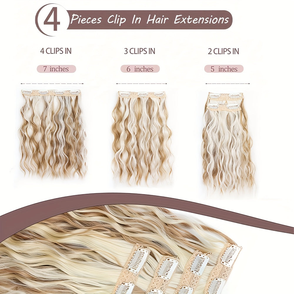 12-inch Water Wave Clip-in Synthetic Hair Extensions for Volume Boost, Skin-Friendly Clip Design, Secure Hold, Suitable for Women