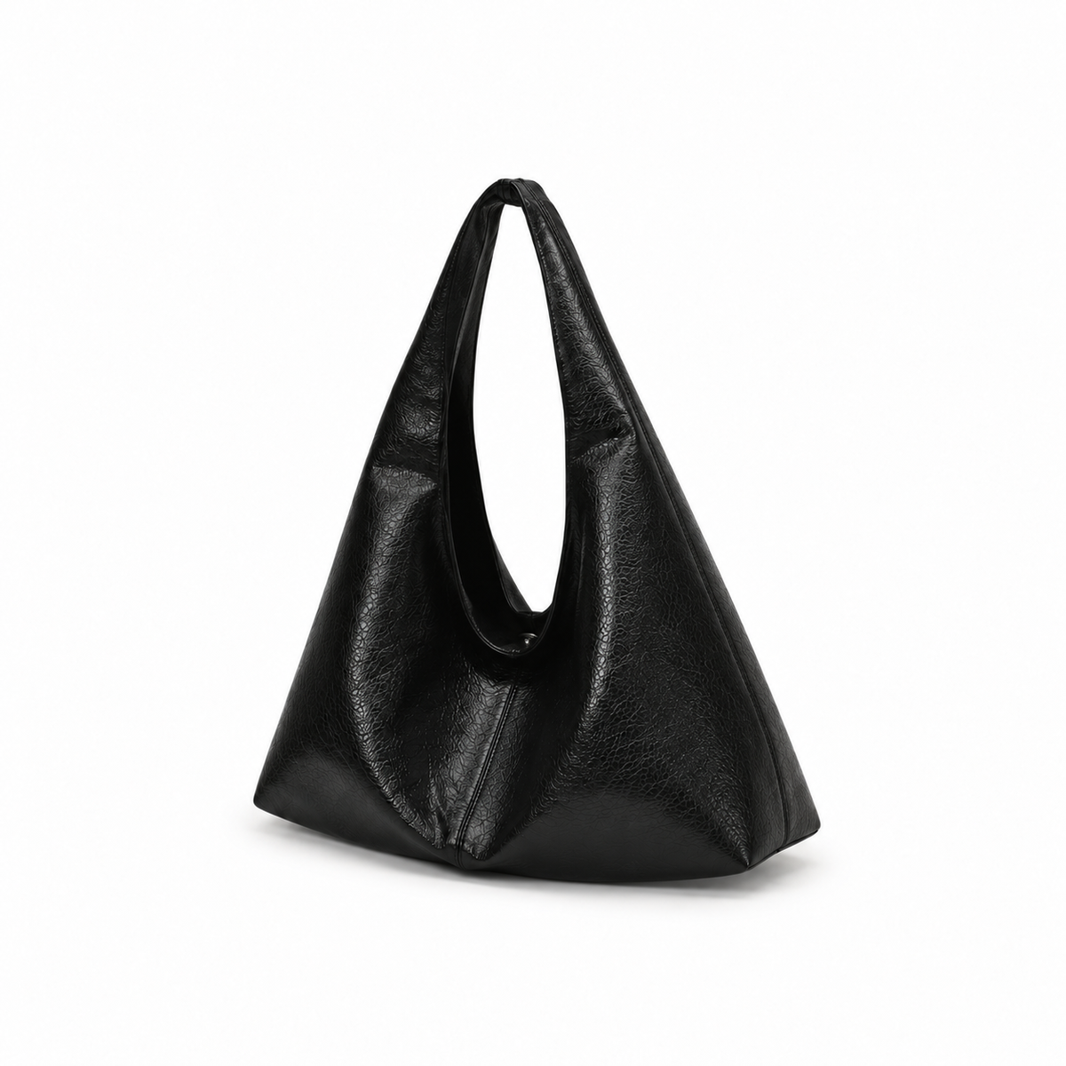 Black Slouchy Textured Hobo Shoulder Bag