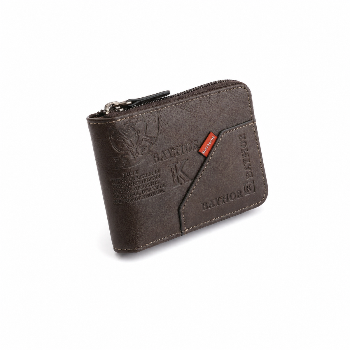 Vintage Brown Embossed Leather Zip-Around Wallet