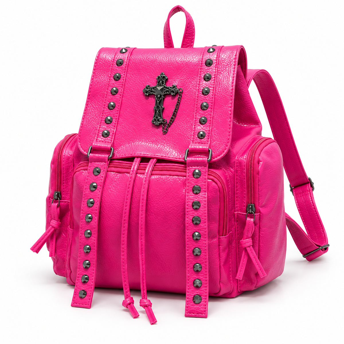 Hot Pink Studded Gothic Cross Backpack