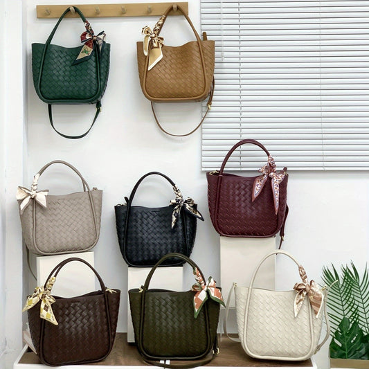 New Versatile Niche Light Luxury Women's Bag Genuine Leather Hand-woven Handbag Fashion Western Style One-shoulder Cross-body Soft Leather High-end