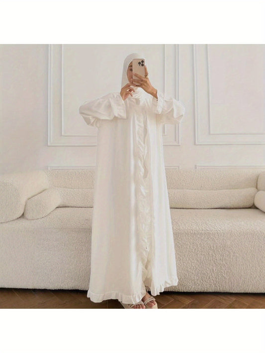 Women's Elegant Arabic Abaya Robe - Lightweight Breathable Loose Fit Long Sleeve Arabic Dress with Belt, Solid Color Machine Washable All-Season Casual & Formal Wear