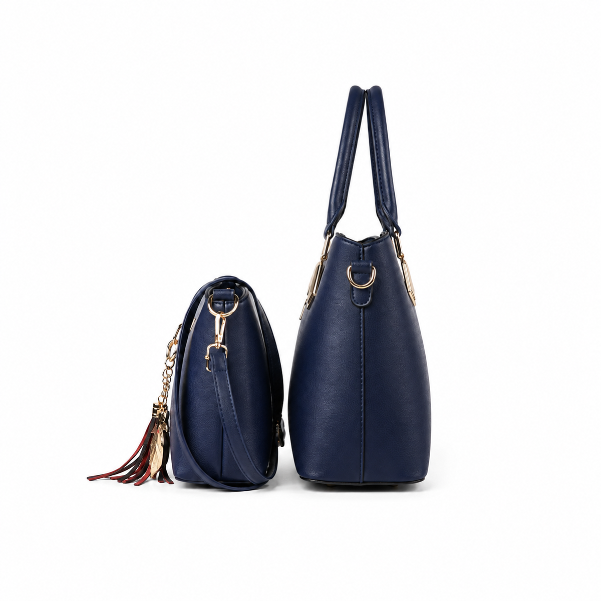 2-Piece Navy Blue Structured Handbag Set