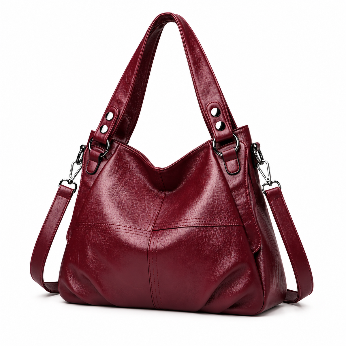 Burgundy Studded Hobo Bag With Strap