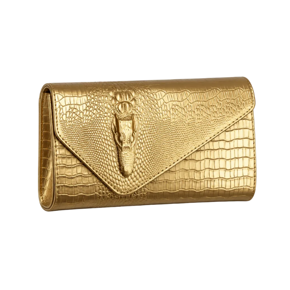 Gold Crocodile Embossed Envelope Evening Clutch
