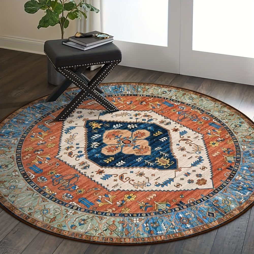 [Vintage Boho Carpet] Colorful Polyester Vintage Boho Washable Mat Runner | Floral & Geometric Design, Perfect for Hallways, Kitchens, Bedrooms, and Entryways Rugs