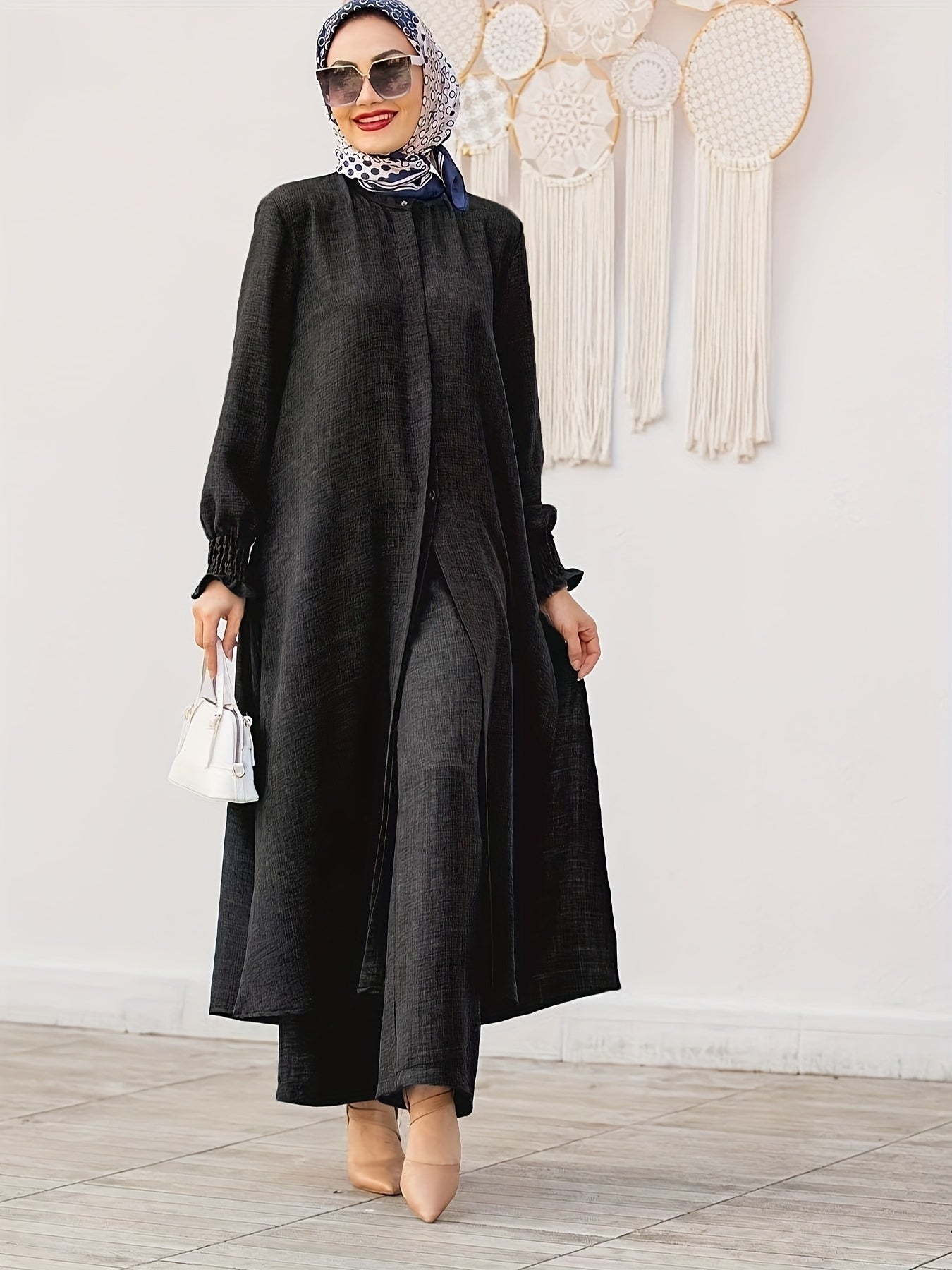 Middle East Ramadan Elegant Pure Muslim Pakistani Abaya Casual Pants Set - Fashionable and Comfortable Design, Perfect for Daily Wear