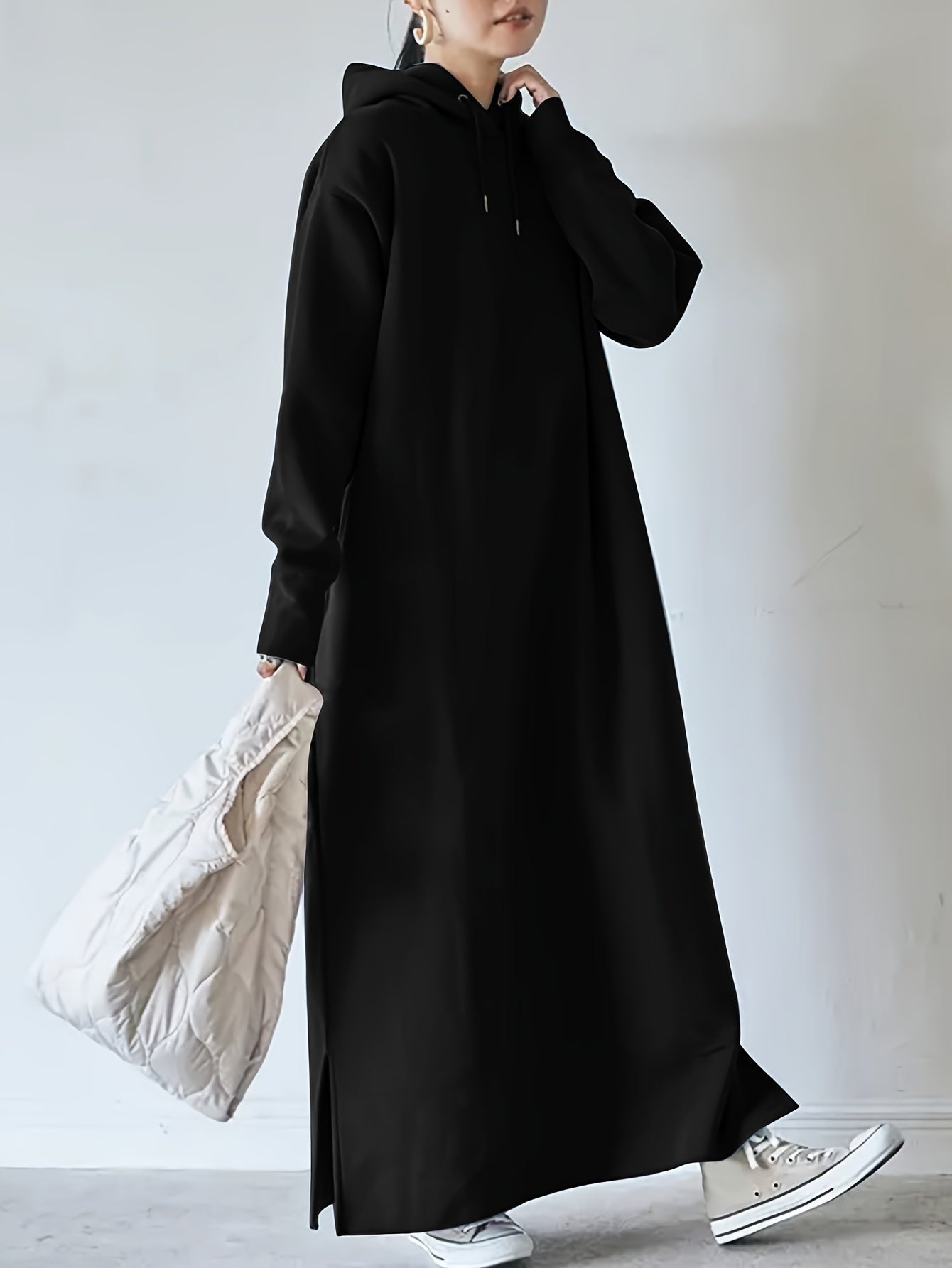 Plus Size, Women's Winter Hoodie-Abaya - Plus Size Loose Fit Long Dress with Hood, Non-Stretchy Fabric for Cold Weather, Easy Everyday Outfits (Casual Outing & Casual Attire)