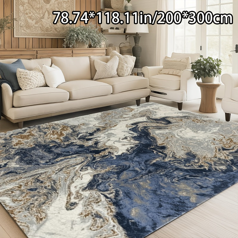 Crystal Velvet + 750g/m² + Anti-slip Dotted Plastic Backing + Bottom Dotted Plastic Floral Pattern Process, 1pc Crystal Velvet Home Decor, Simple Abstract Dark Blue Pattern, Comfortable and Versatile Decorative Style, Living