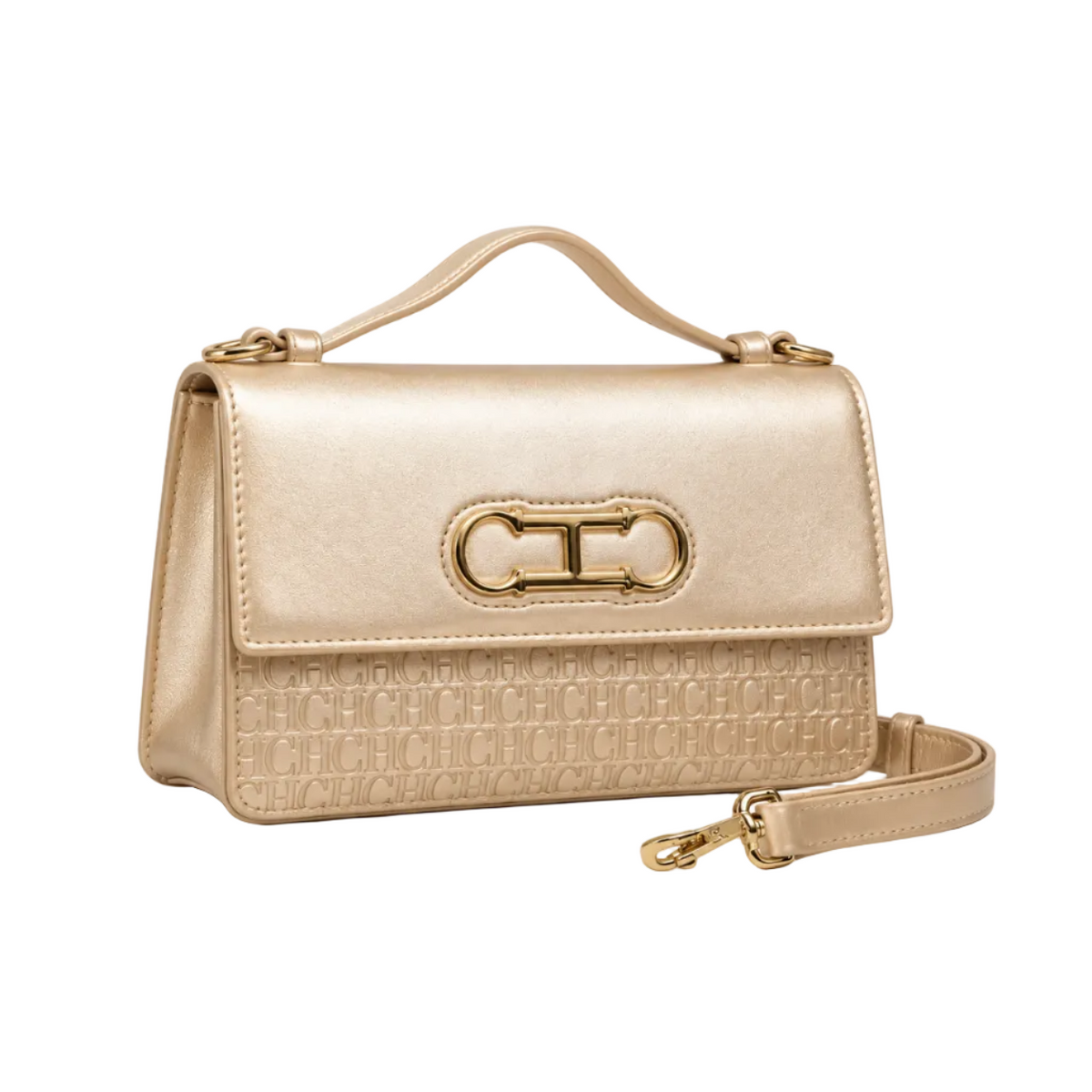 Champagne Gold Embossed Evening Leather Clutch
