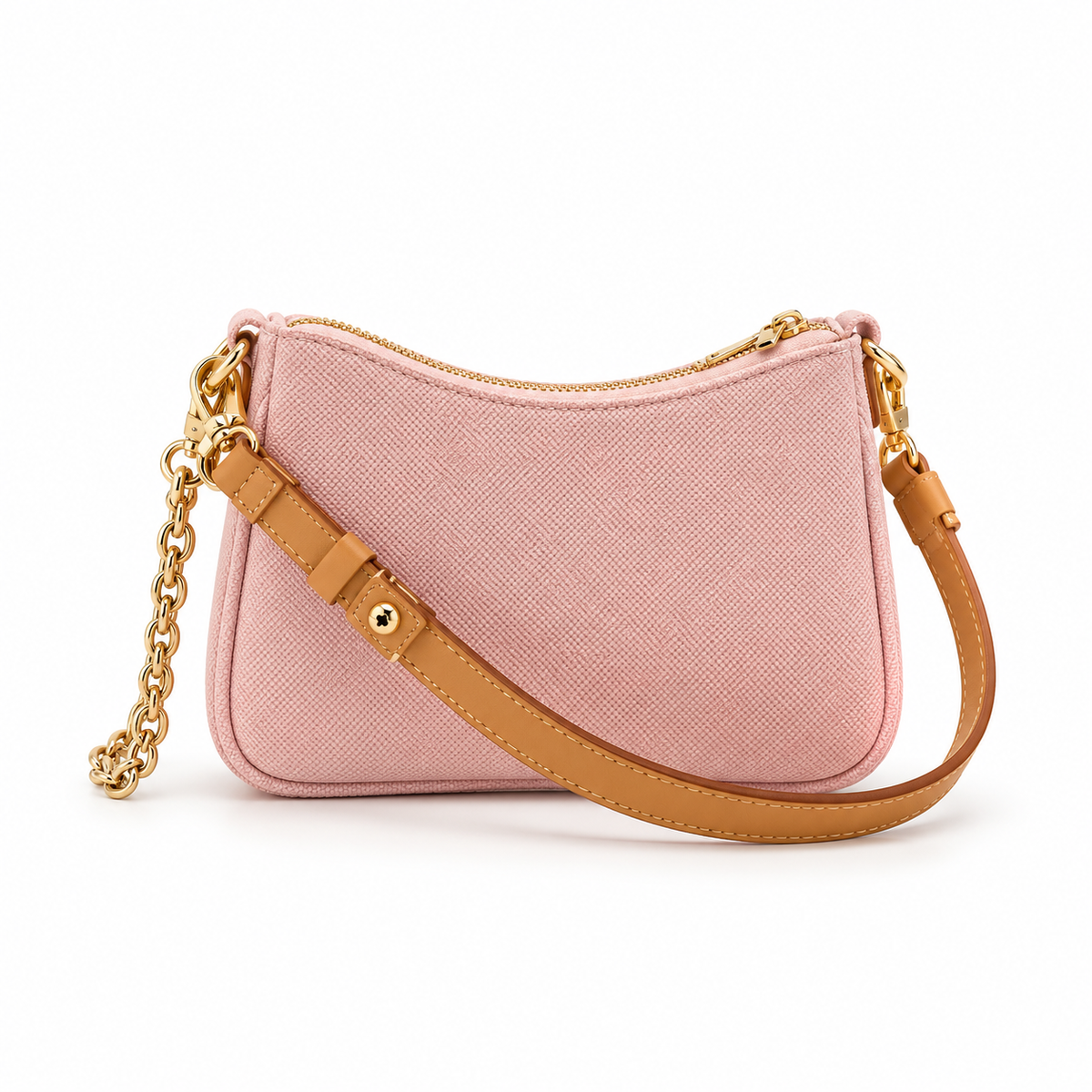 Blush Pink Textured Chain Shoulder Bag