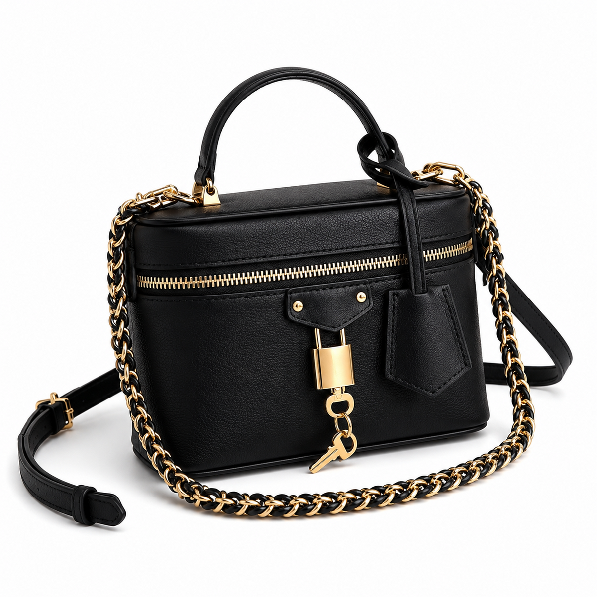 Luxury Black Gold Chain Structured Handbag