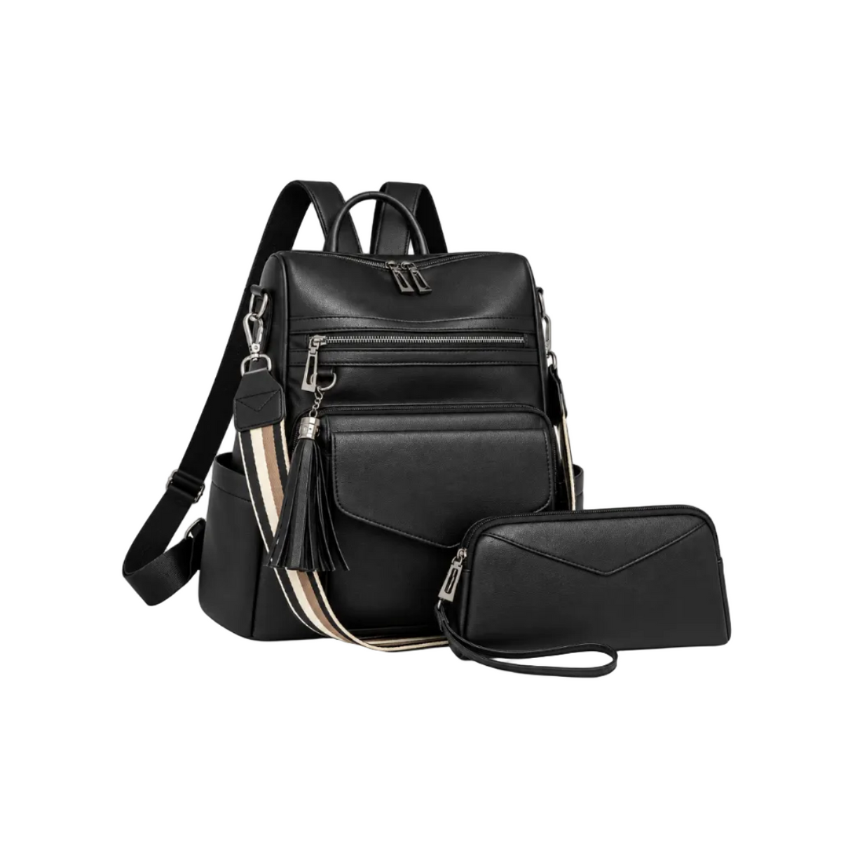 Black Tassel Backpack With Matching Wristlet