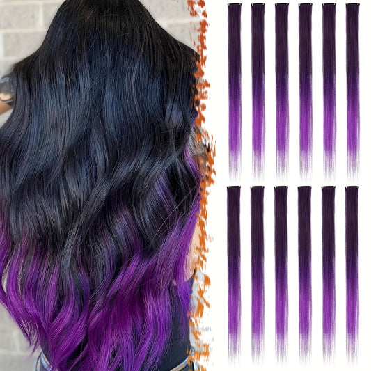 [Colored Extensions] 12pcs Clip in Hair Extensions | 20 Inch Colored Synthetic Hairpieces for Women Girls | Halloween Party and Christmas Gift