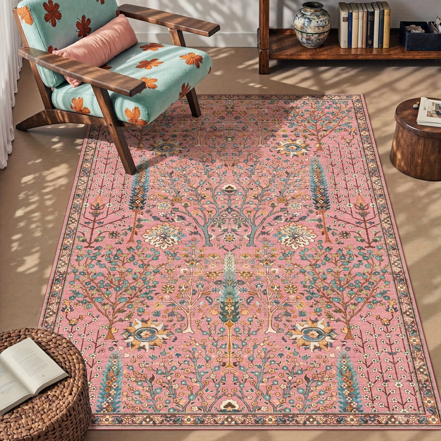 Floral Plant Living Room Rugs, Printed Mat, Valentine's Day Carpet, Modern Pink Non-Slip Soft Mat, Game Room, Dormitory, Bedroom, Living Room