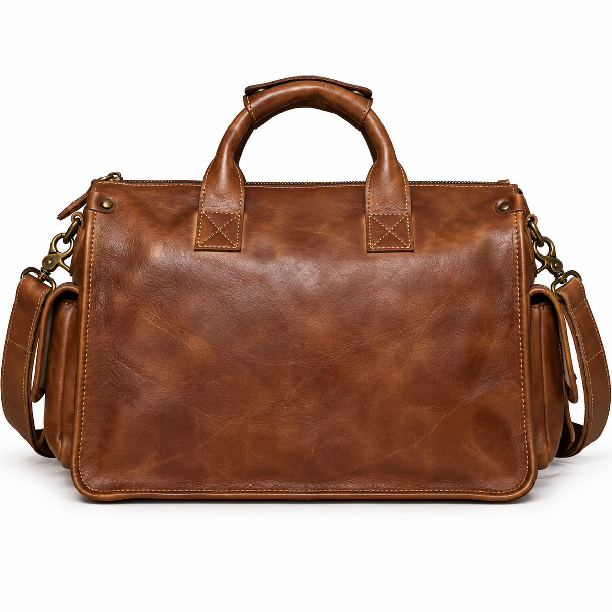 Vintage Brown Double Pocket Overnight Bag