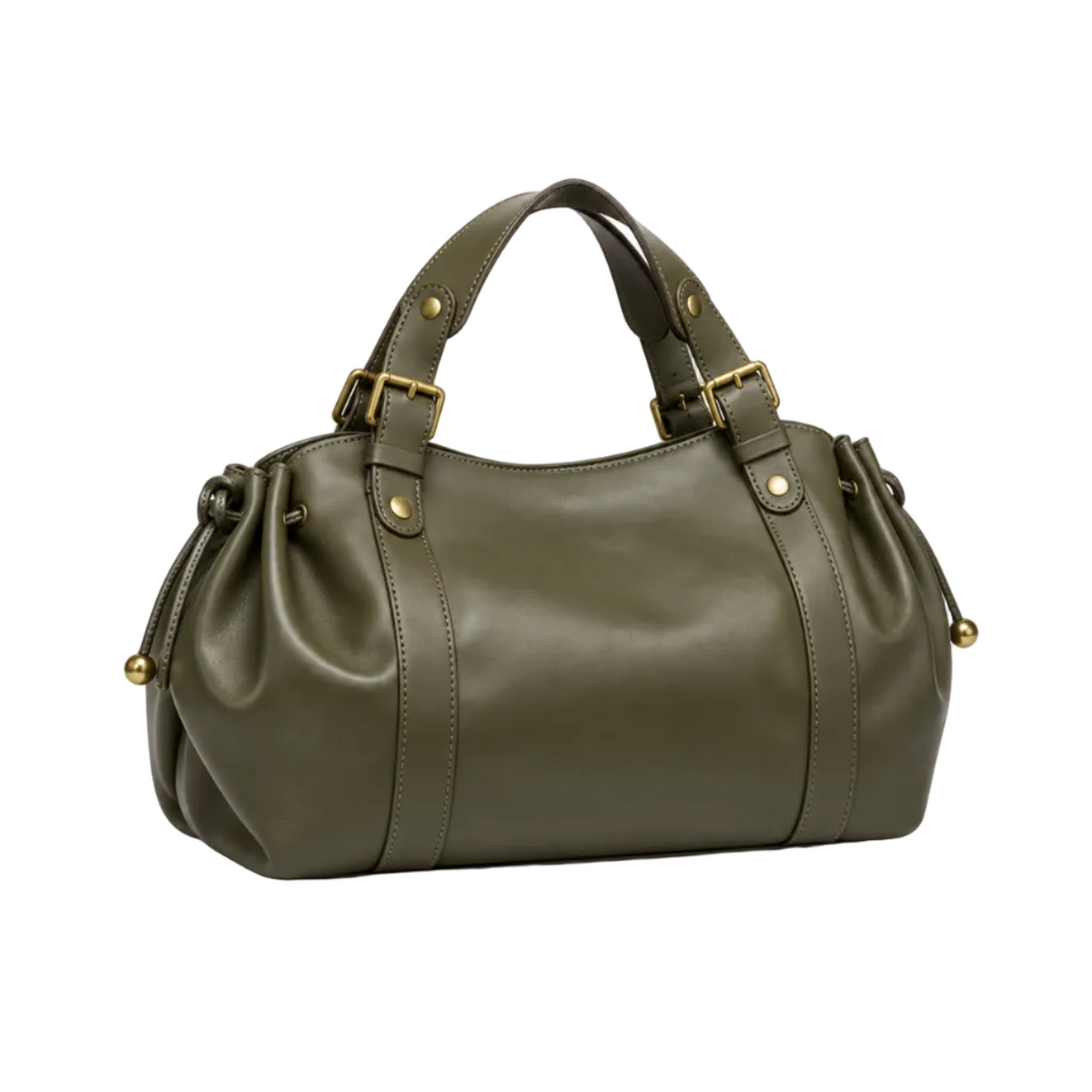 Olive Green Buckle Handle Barrel Handbag