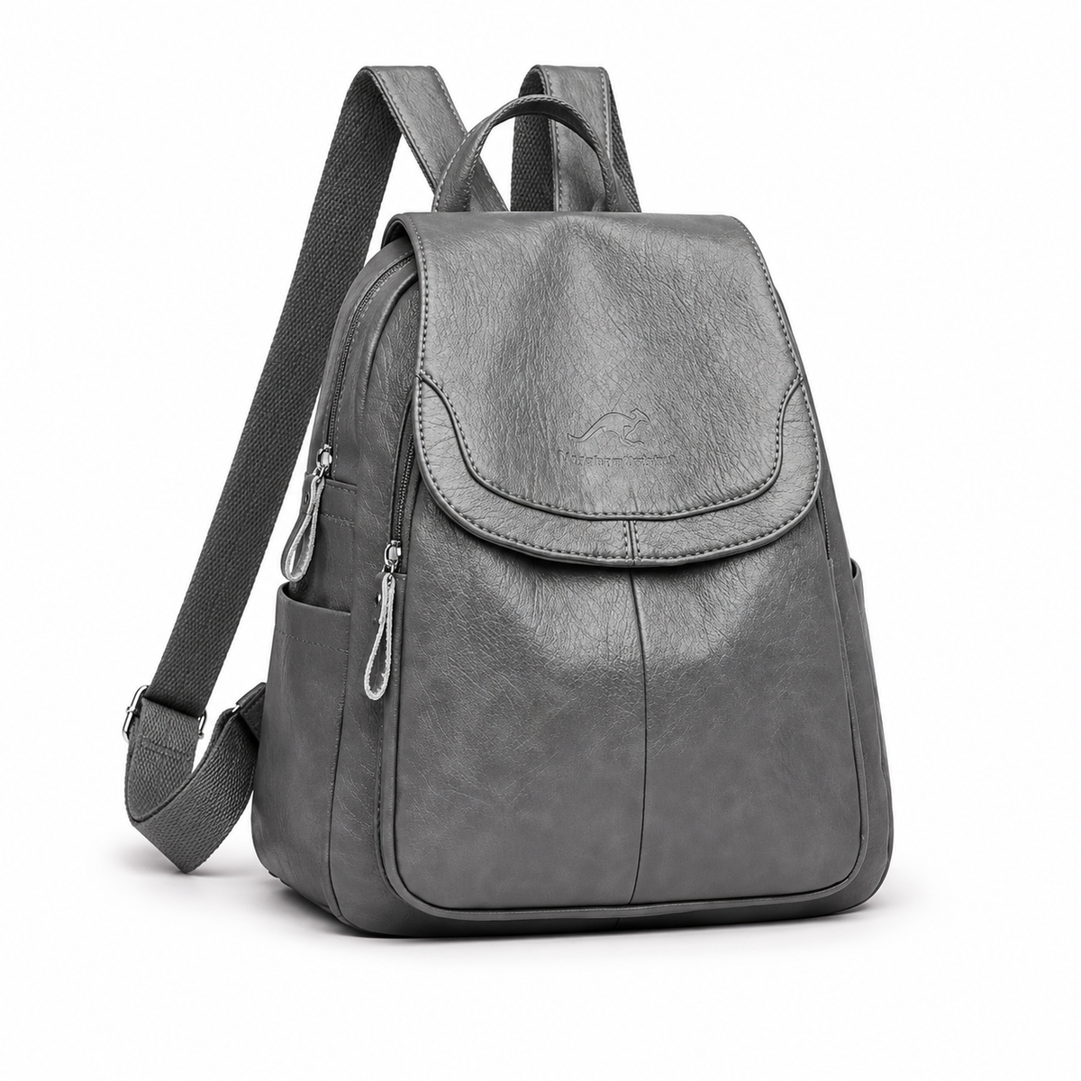 Grey Textured Flap Backpack With Pockets