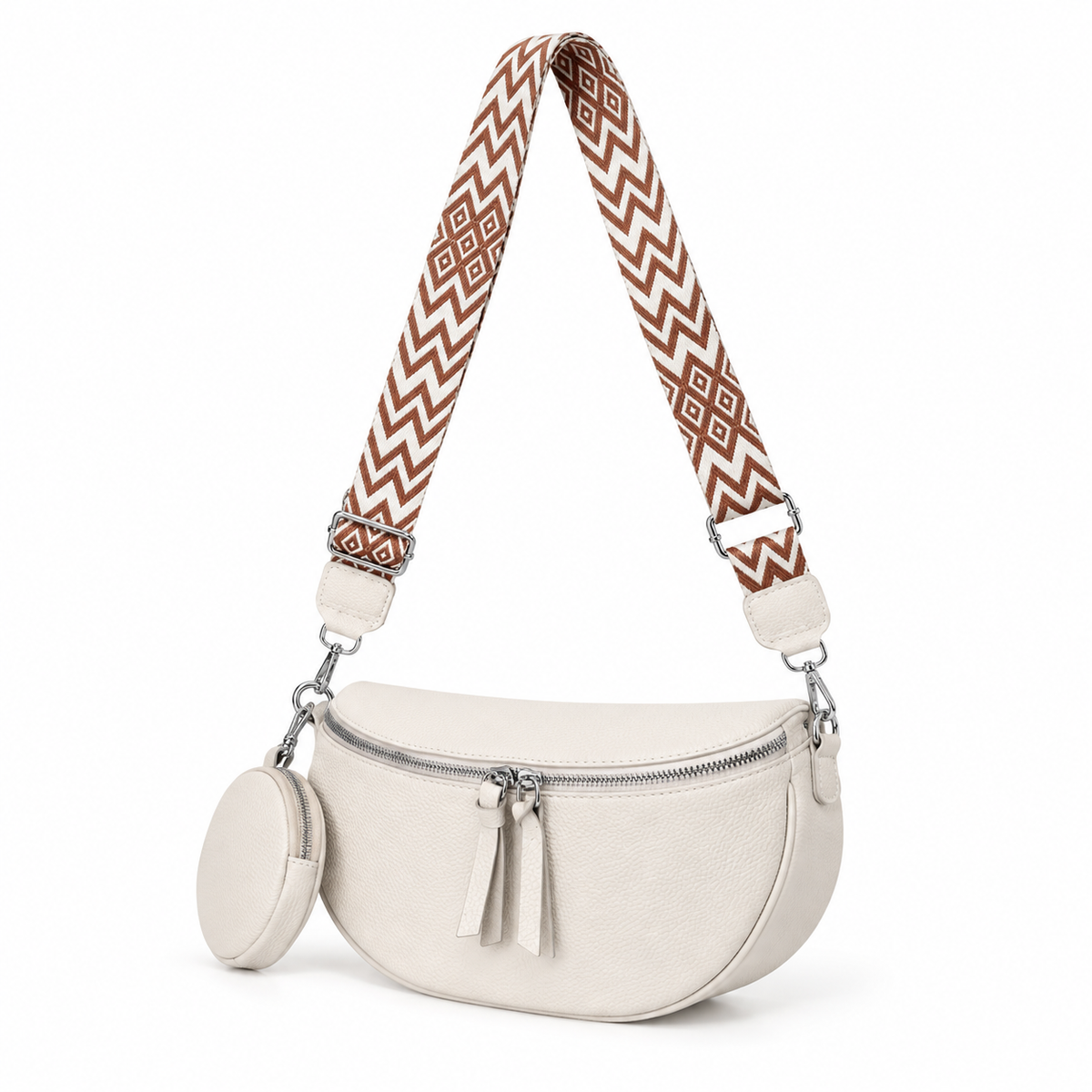 Ivory Crescent Sling Bag With Pouch