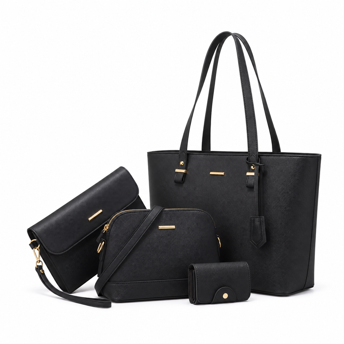 Elegant Black Four Piece Handbag Set