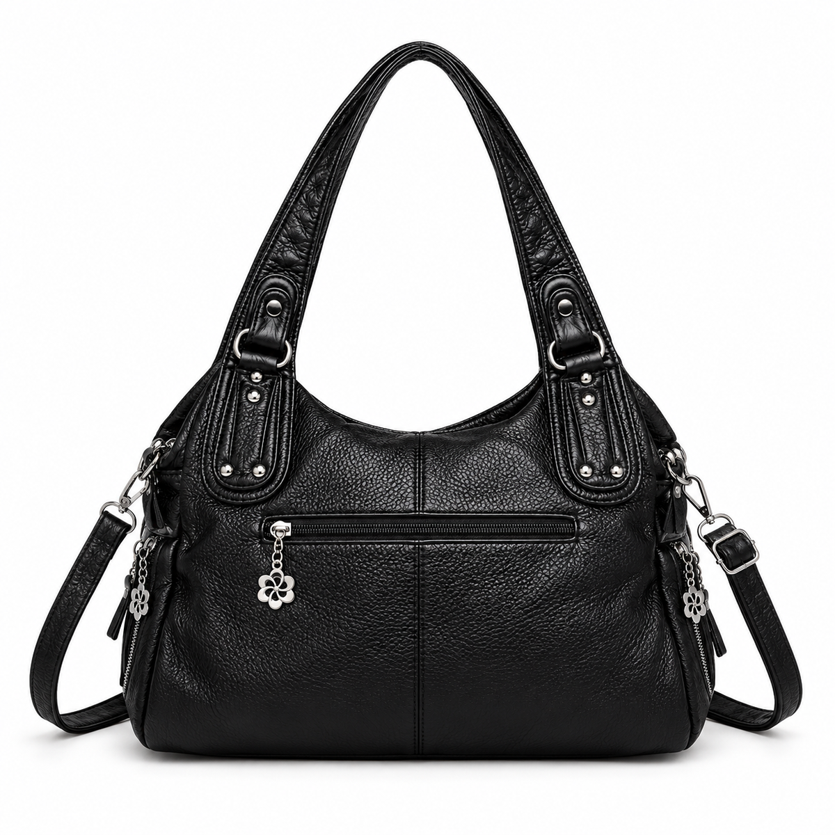 Black Crossbody Bag With Silver Accents