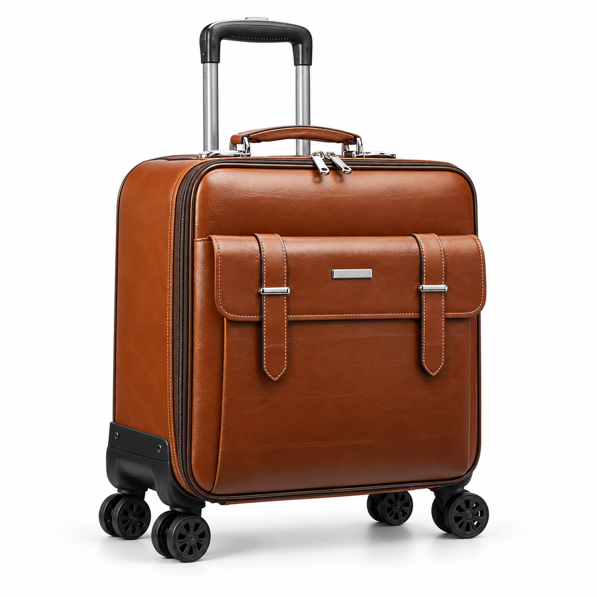 Classic Brown Leather Trolley Suitcase
