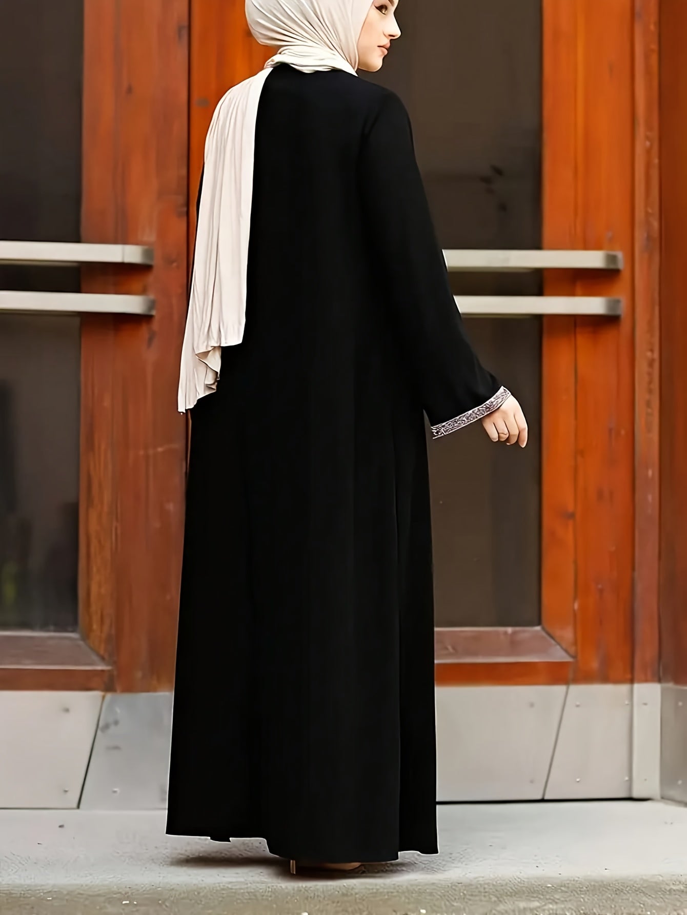 Women's Traditional Moroccan-Style Long Baju Abaya with Zipper Closure - Solid Color, Loose Fit, Round Neck, Polyester, Casual Wear, Casual Wear|Traditional Robe|Polyester Dress