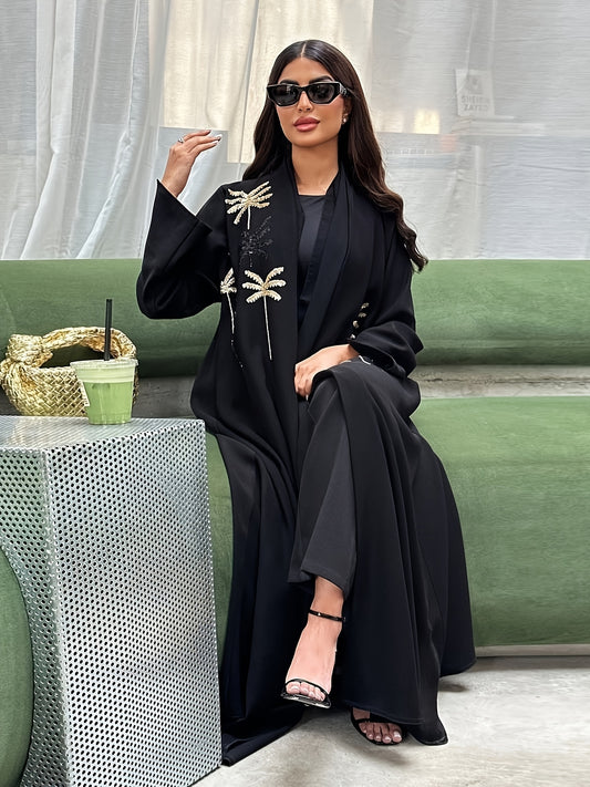 New Hot Middle Eastern Muslim Women's Kaftan Abaya: Black Turkish-Style Elegant Long Dress with Beadwork, Ethnic Party Evening Gown for Ladies