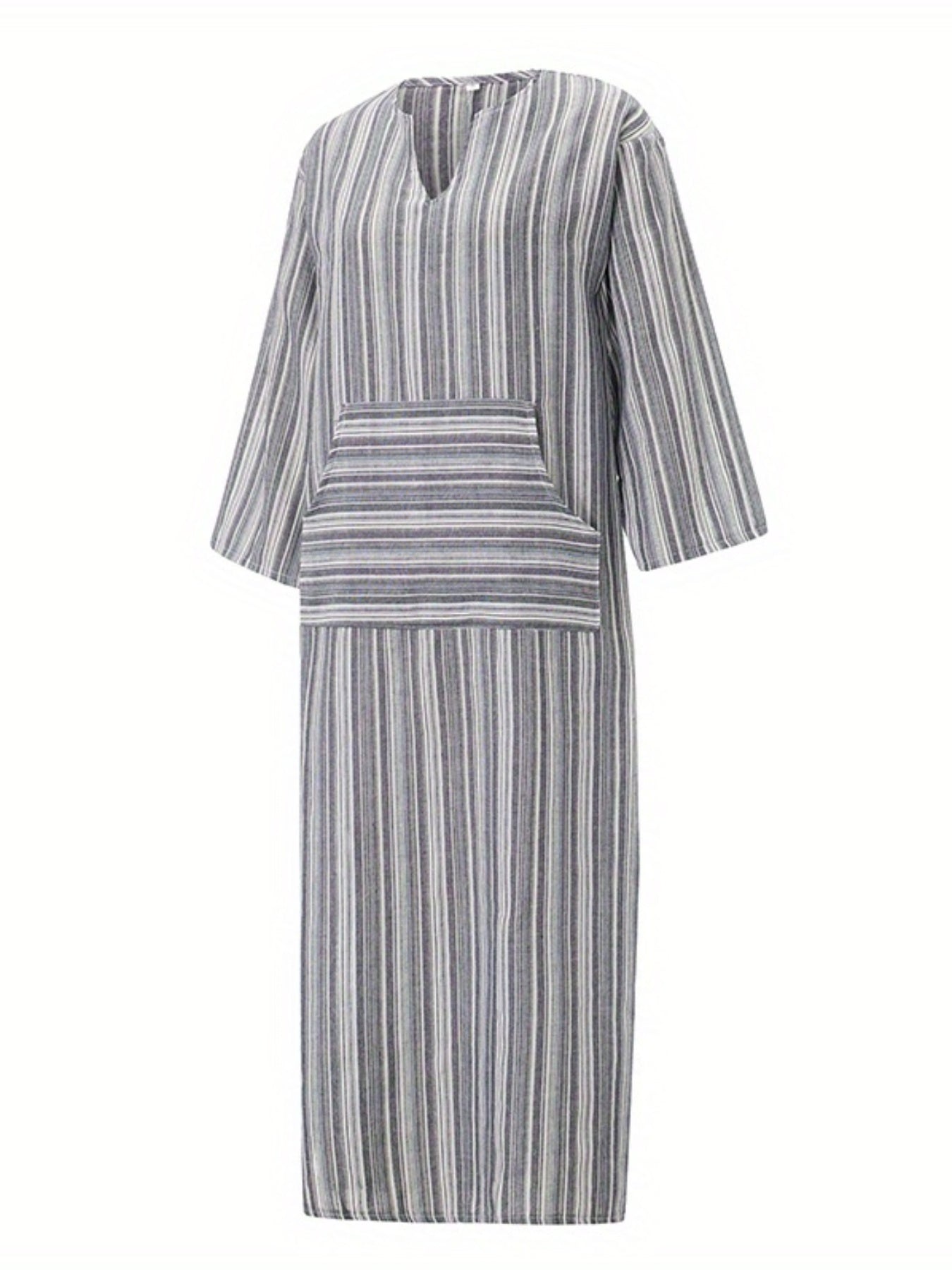 Women's Loose Dresses Striped V Neck Caftans 3/4 Sleeve Casual Loose Maxi Beach Dress with Pockets