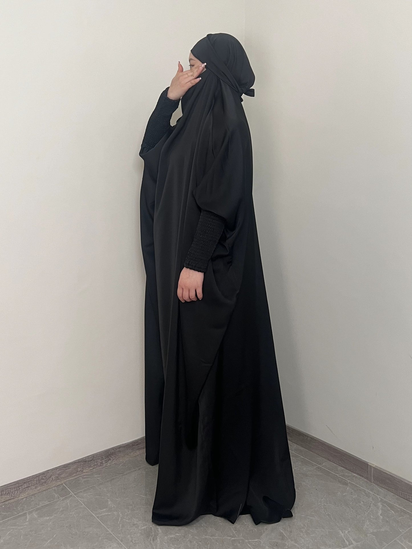 [Satin Modesty Dress] Free Size Satin One Piece Modesty Abaya Burkha - Jilbab Niqab Attached