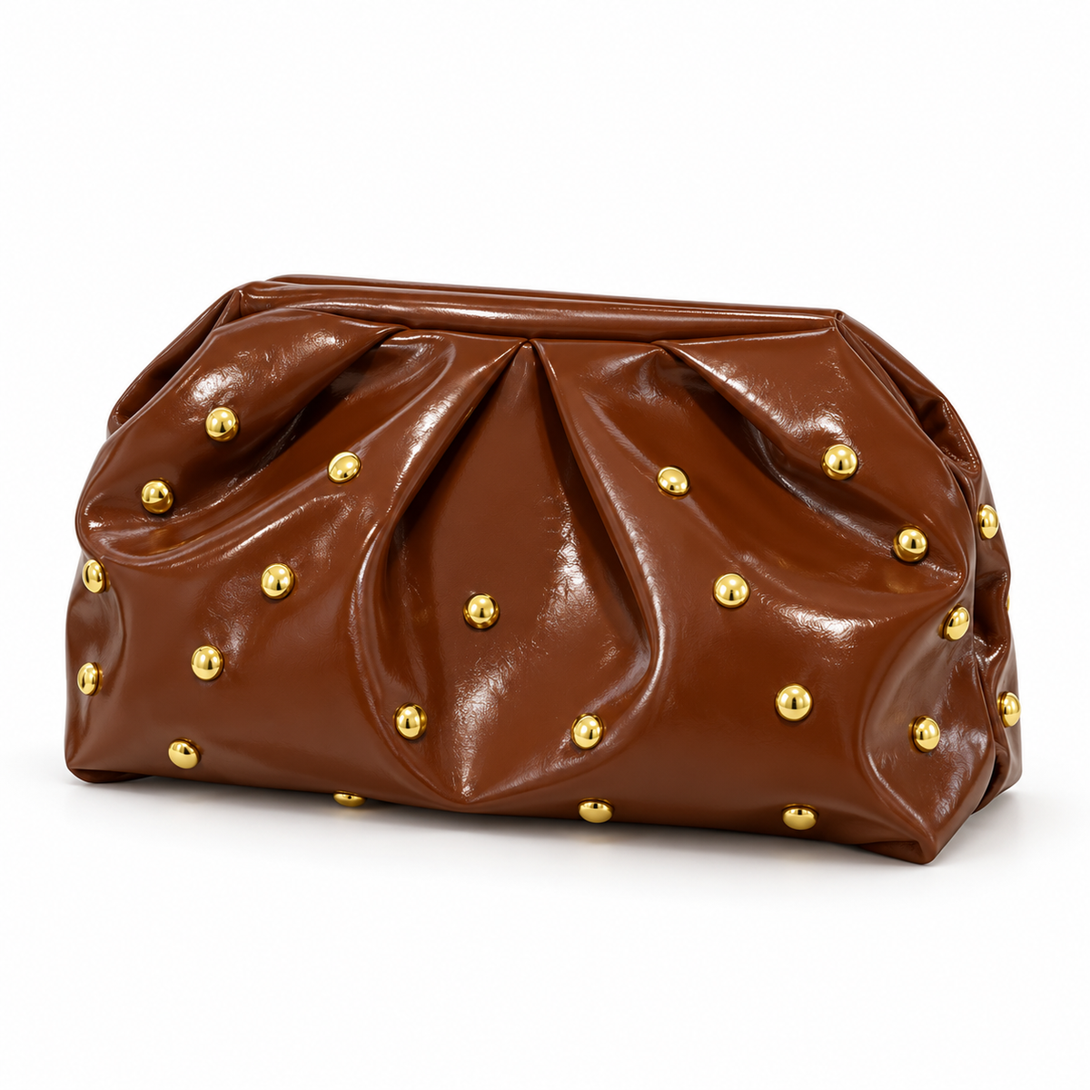 Brown Studded Leather Evening Clutch Bag