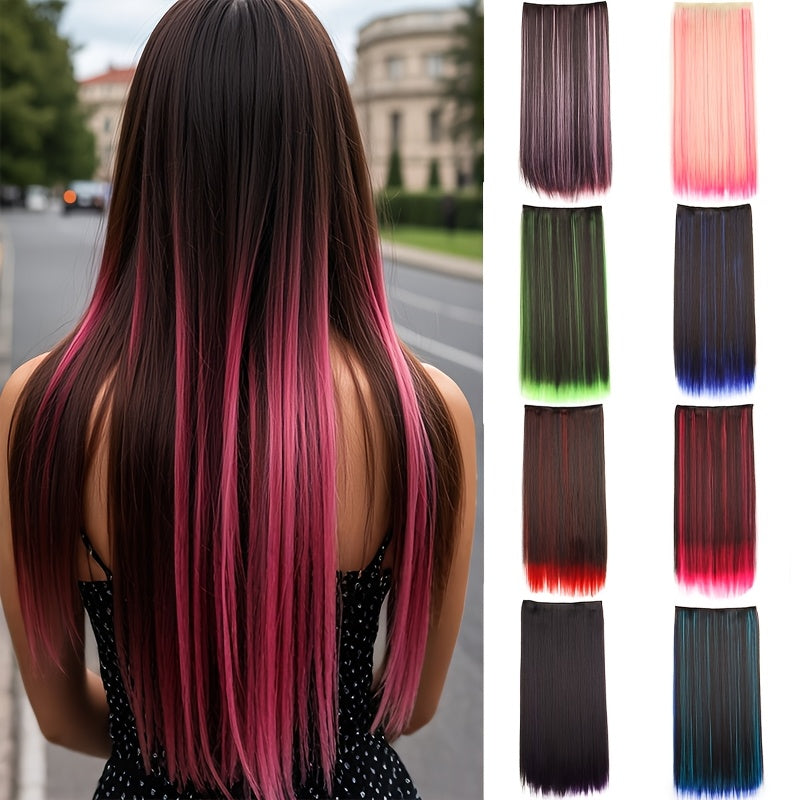 Colorful Clip-In Hair Extensions - 1pc Featuring Five Clips, Long Straight Heat-Resistant Synthetic Fiber Hairpiece for Women'S Everyday Looks And Party Must-Haves
