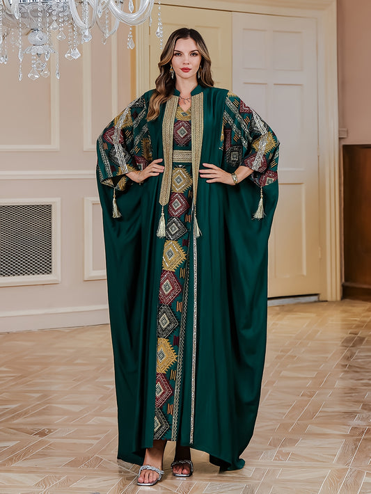 Elegant Middle Eastern Muslim Two-Piece Set - Stylish and Comfortable Design, Perfect for Daily Wear, INS Middle Eastern Pakistani Abaya Muslim Embroidered Long Robe Abaya Light Luxury