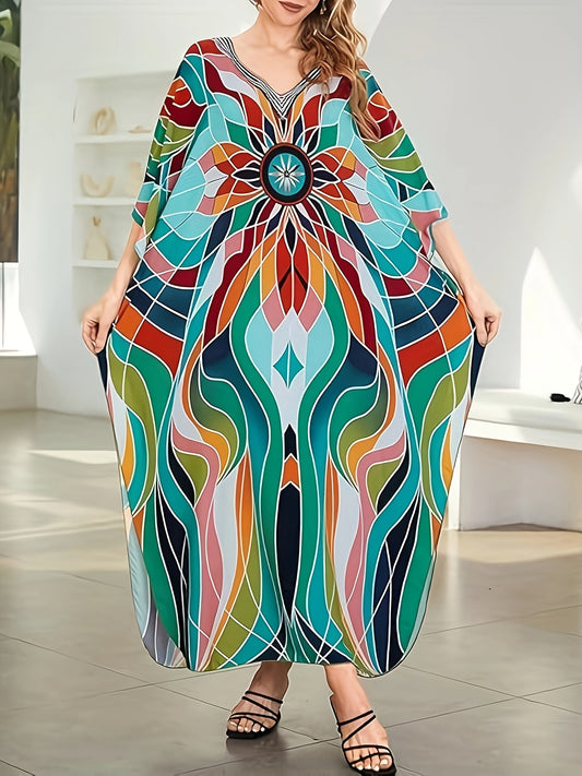 Plus Size, Kaftan Dresses for Women Side Split Caftan Swimsuit Cover Up Casual Long Beach Loungewear Dress