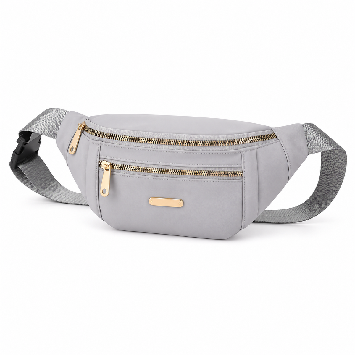 Elegant Gray Waist Bag Gold Details