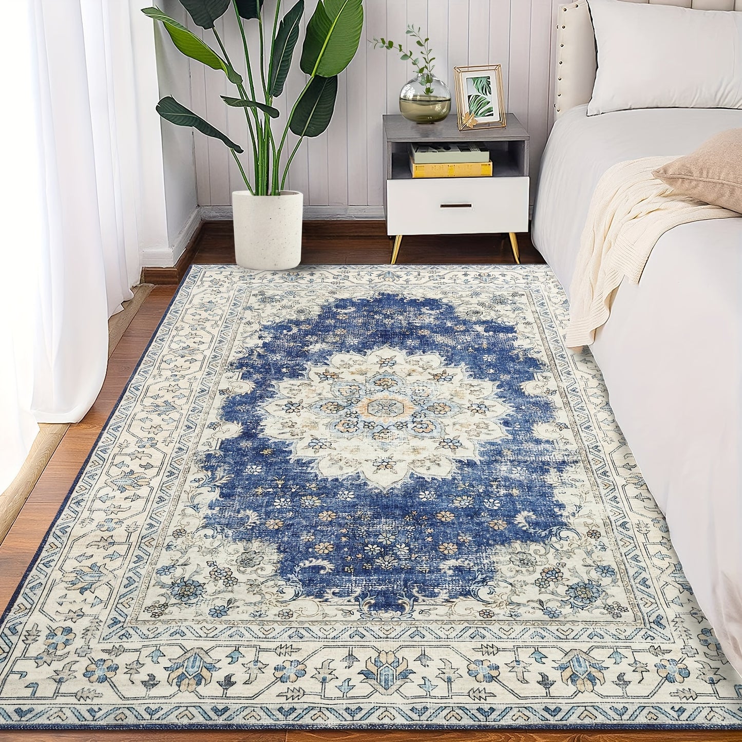 Vintage Floral Print Throw Floor Carpet Small Entrance Rug Washable Living Room Rug Easy Cleaning Rug Stain Resistant Indoor Carpet Non Slip Non Shedding Low Pile Soft Bedroom Rug Folding Rug For Dining Room Office Kitchen