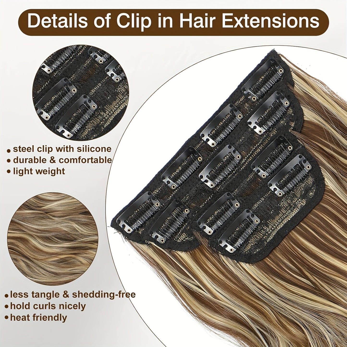 4pcs NAYOO Clip-In Hair Extensions for Women - 18" Long Deep Wavy Curly Synthetic Hairpieces, Natural Look & Feel, Easy Clip-In Installation, Elegant Style Upgrade, Hair Styling, Natural Appearance, Secure Clip Attachments