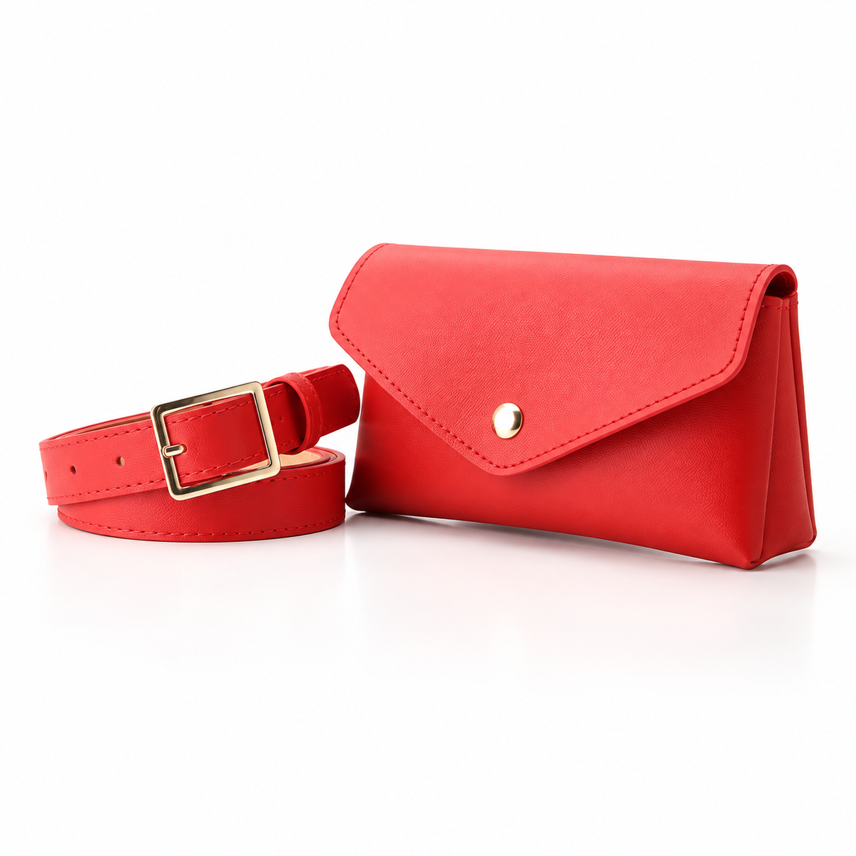 Coral Red Envelope Waist Bag With Belt