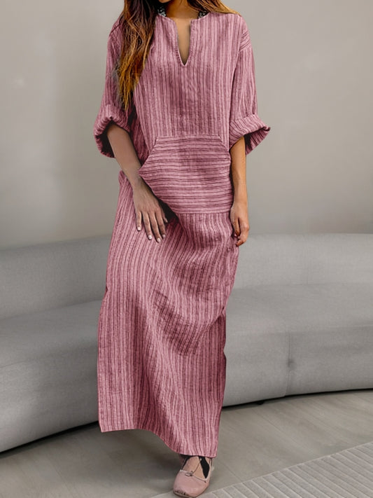 New European and American and Yarn Dyed Striped Loose Long Dress